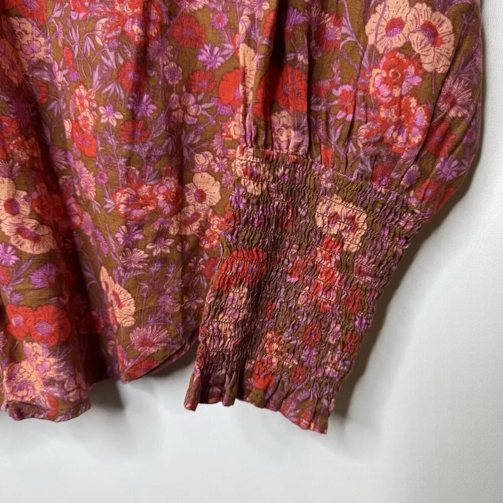 Free People Wild Gardenia Blouse XS Earth Combo Button Up Floral Retail $138